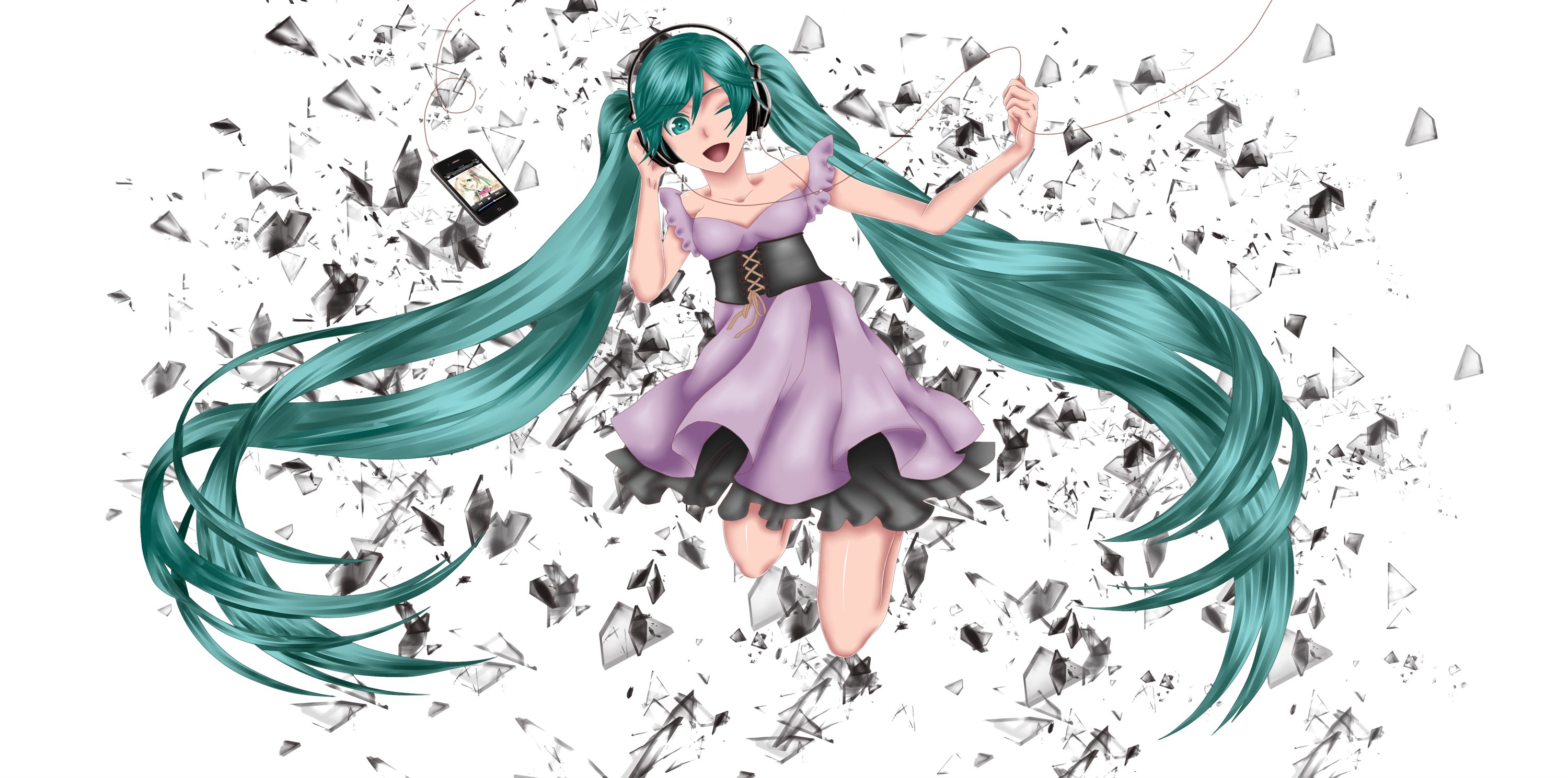 Miku breaking through glass