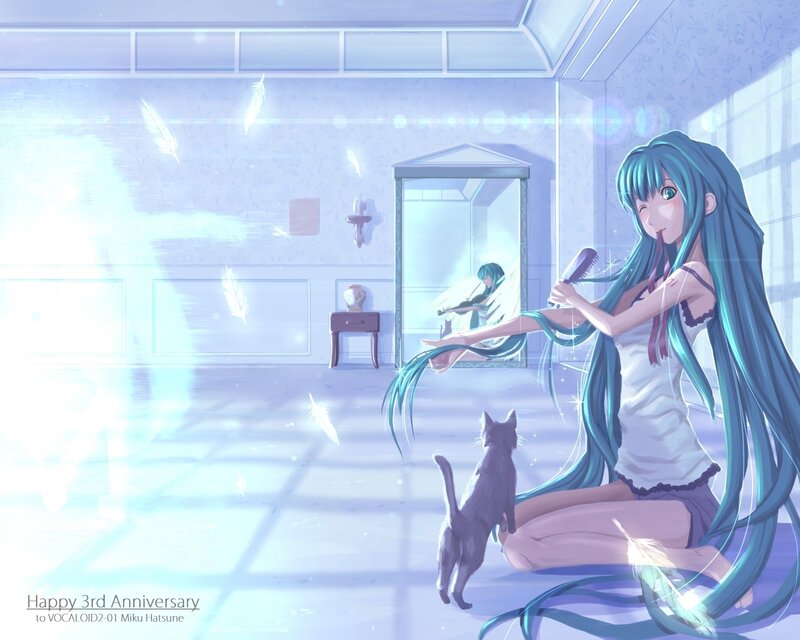 Miku brushing her hair