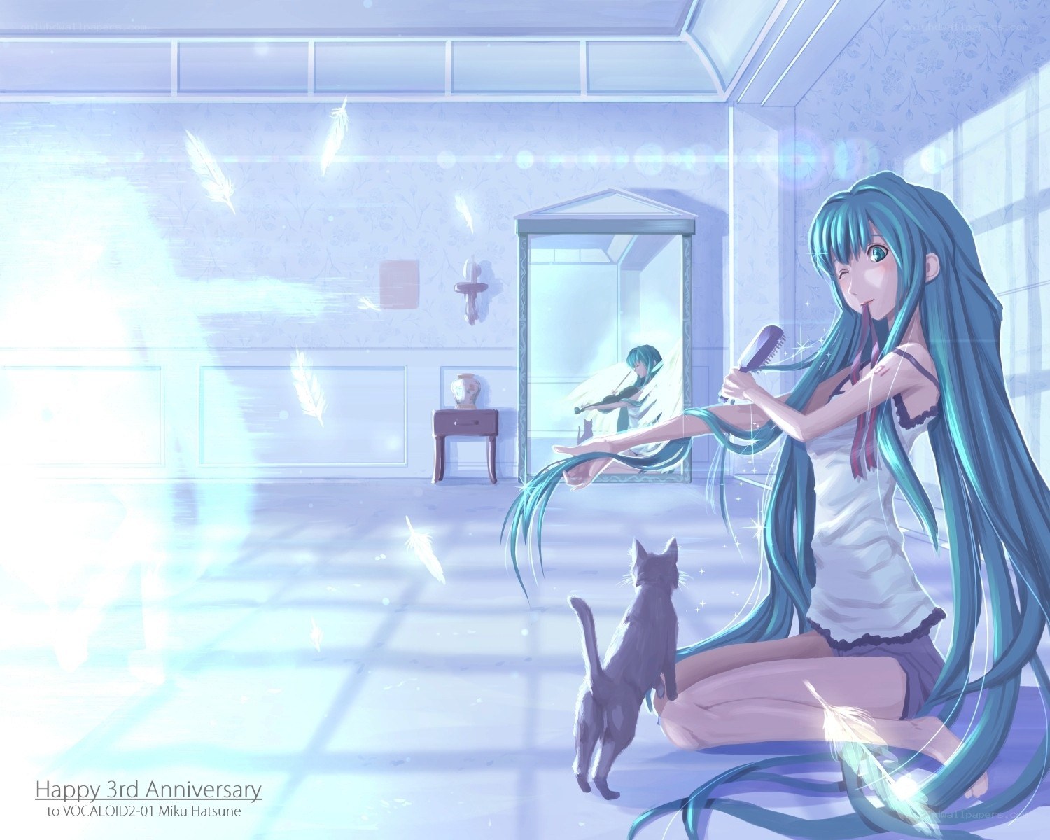 Miku brushing her hair
