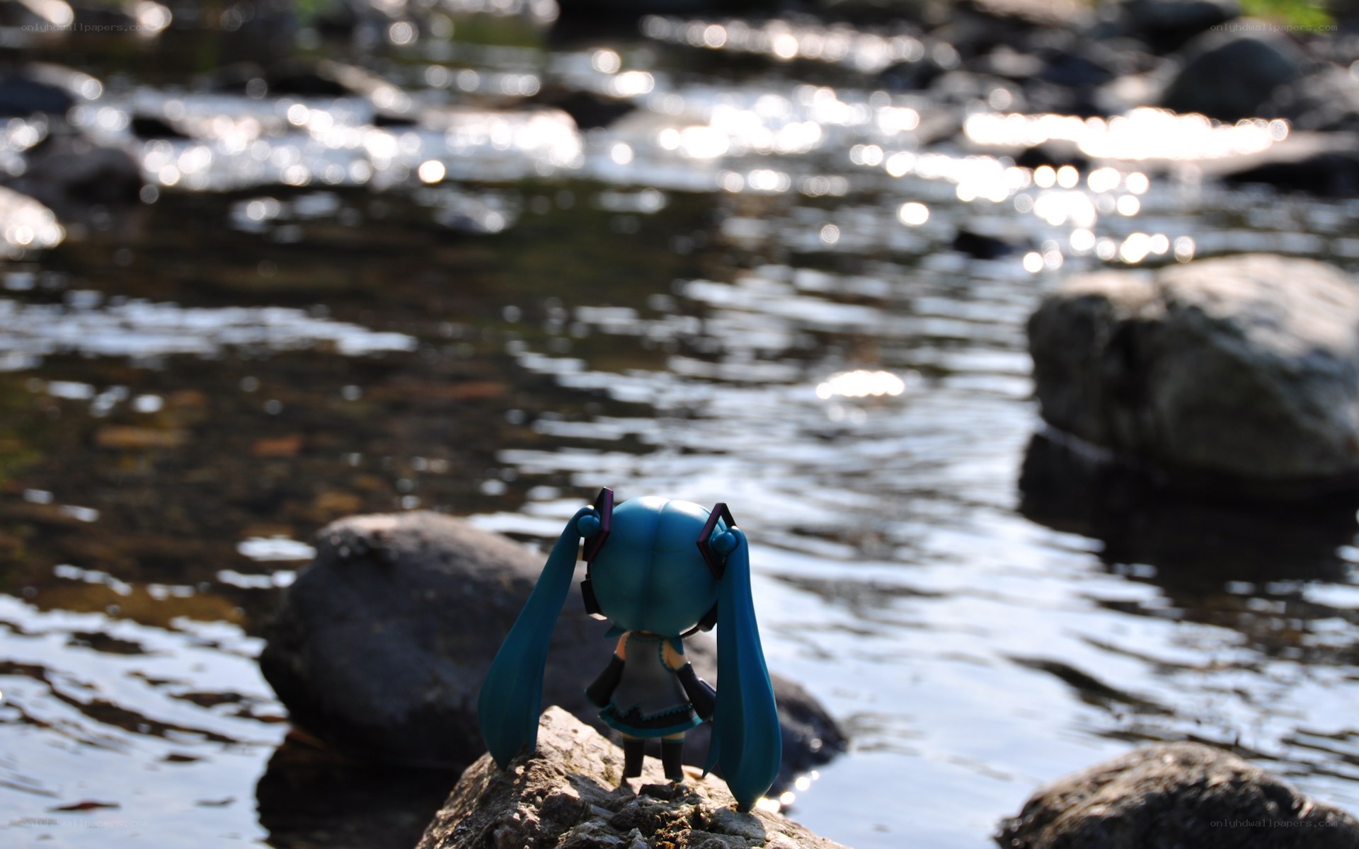 Miku by a stream