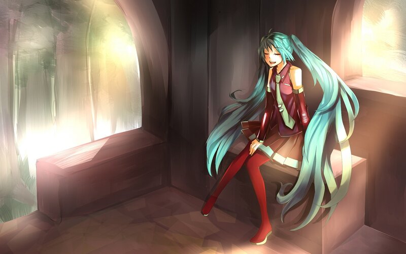 Miku by a window