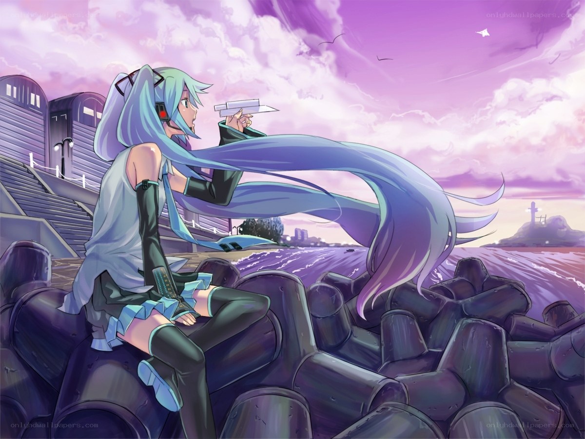 Miku by the sea at sunset
