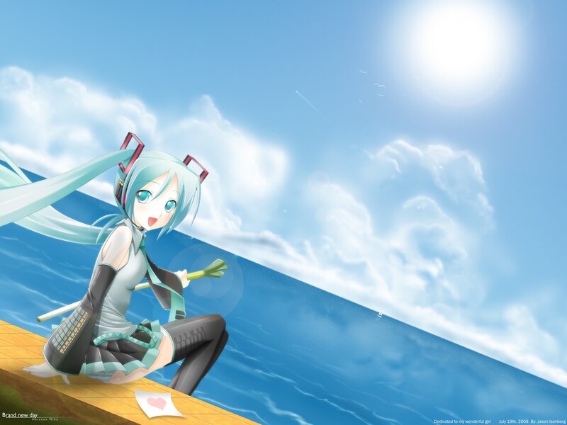 Miku by the sea on a sunny day