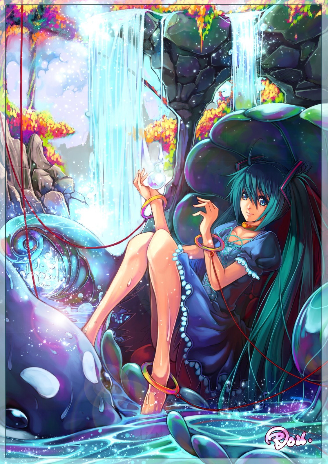 Miku by waterfall