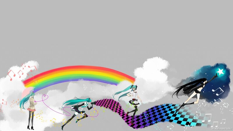 Miku characters with rainbow