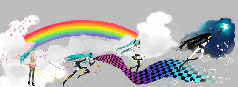 Miku characters with rainbow