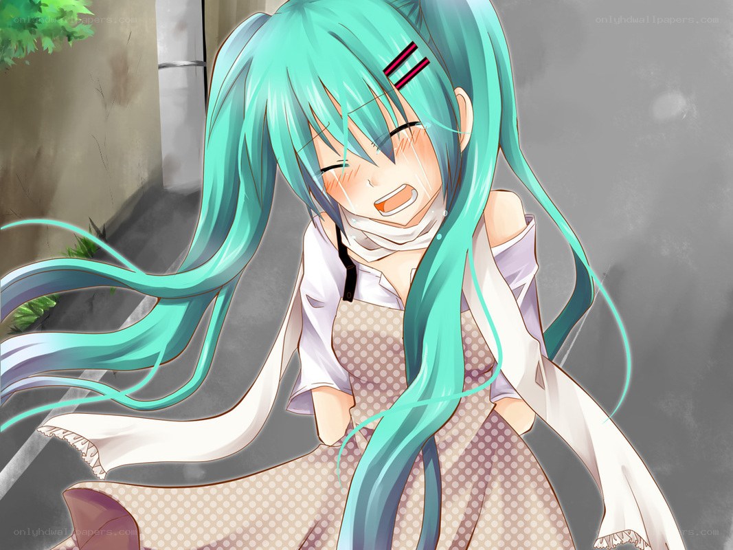 Miku crying in the rain