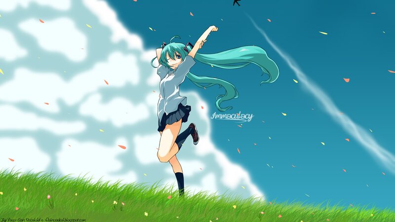 Miku dancing in a field