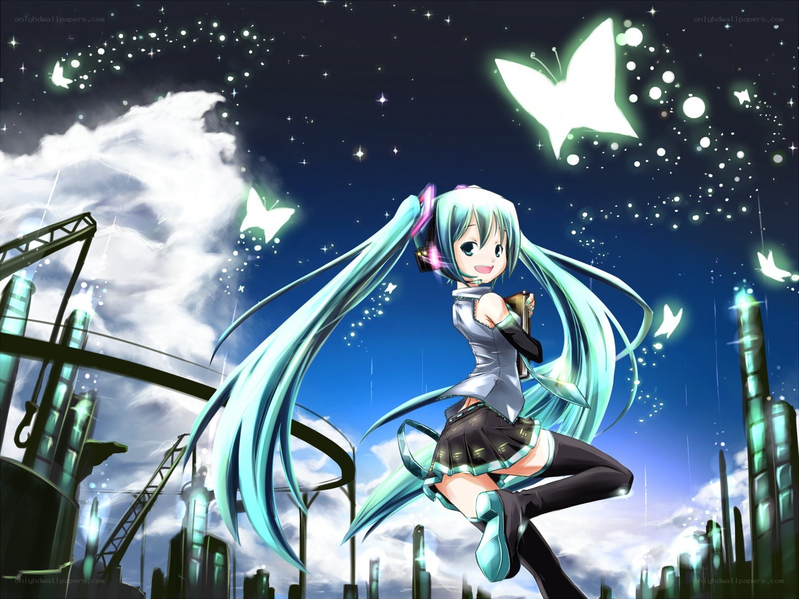 Miku dancing in a starry city