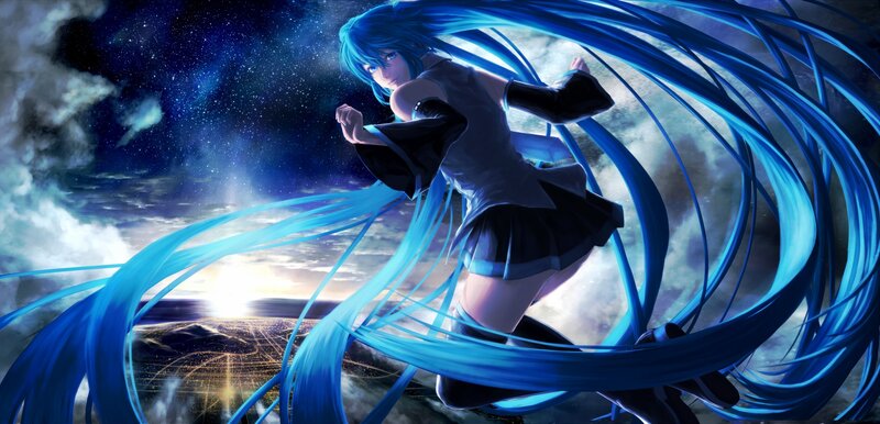 Miku dancing in a starry sky