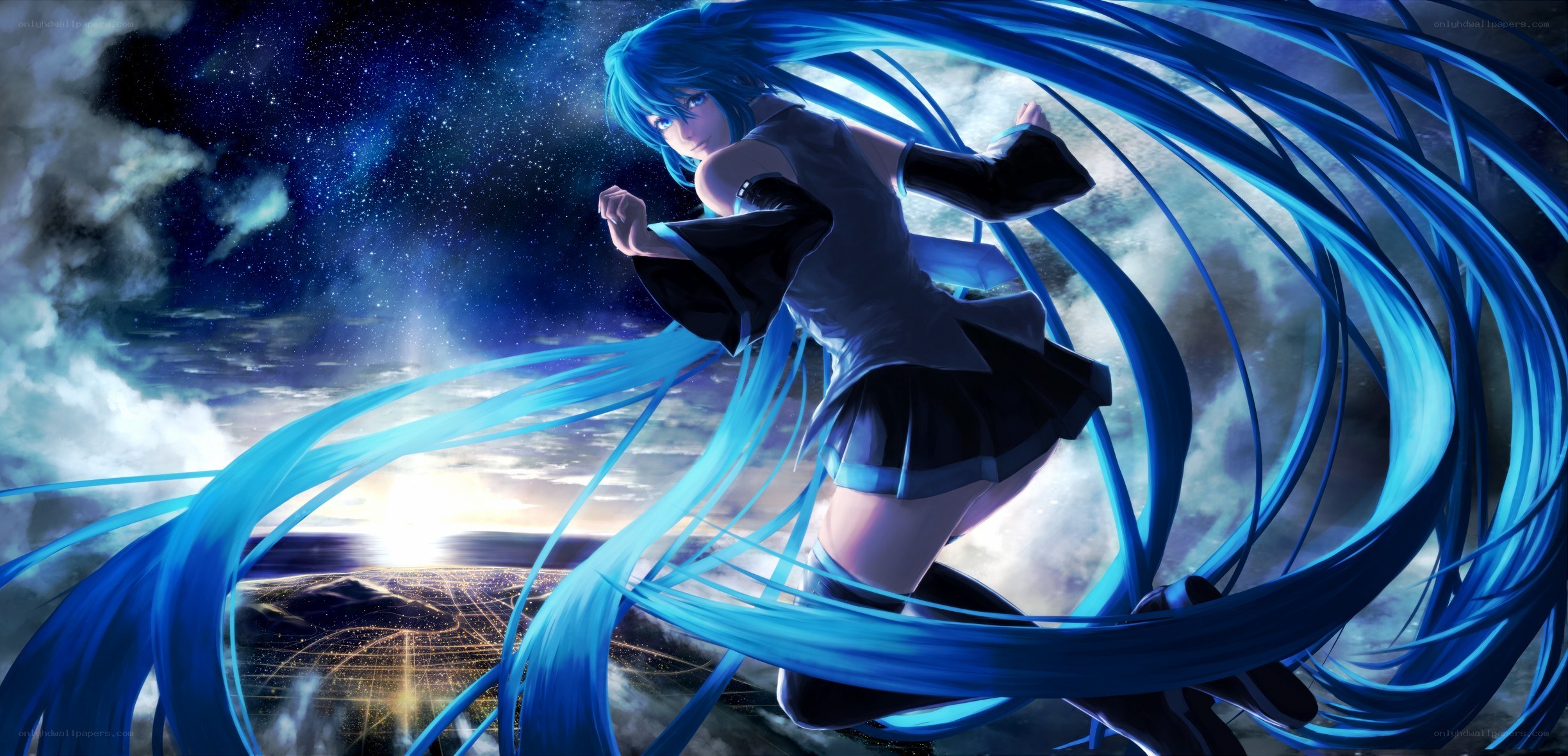 Miku dancing in a starry sky