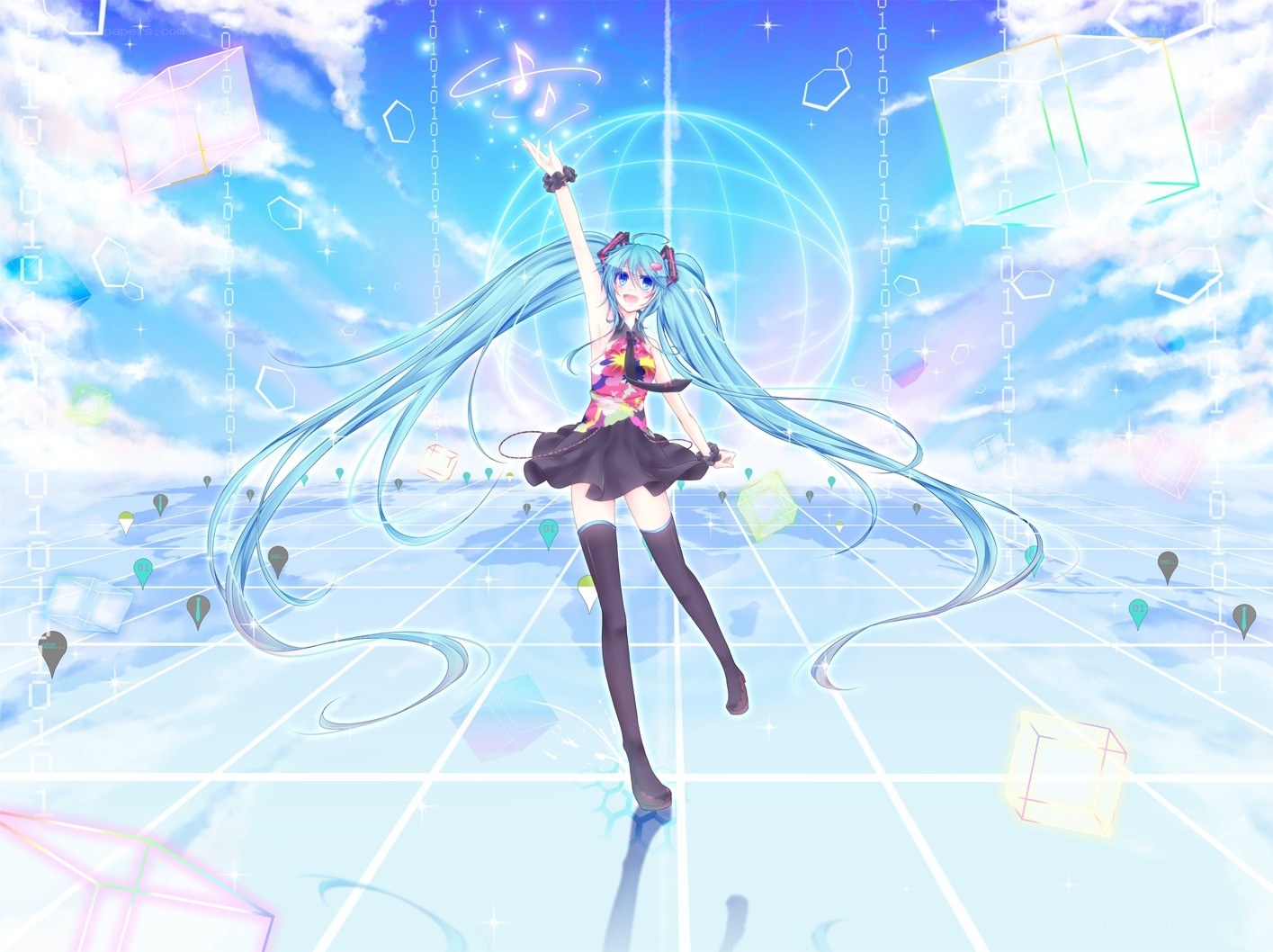 Miku dancing in digital sky