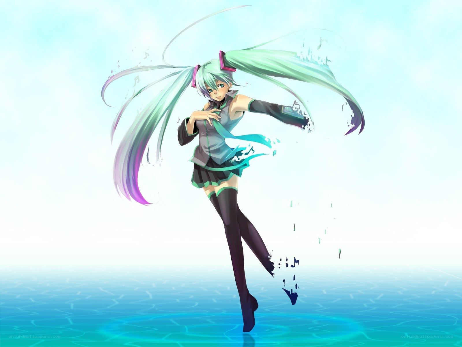 Miku dancing in water