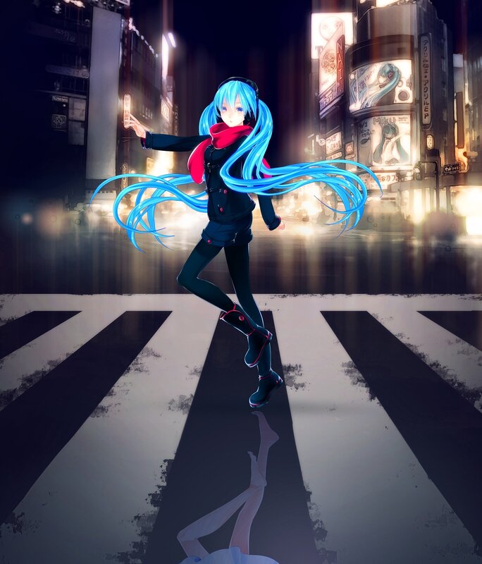 Miku dancing on a city street