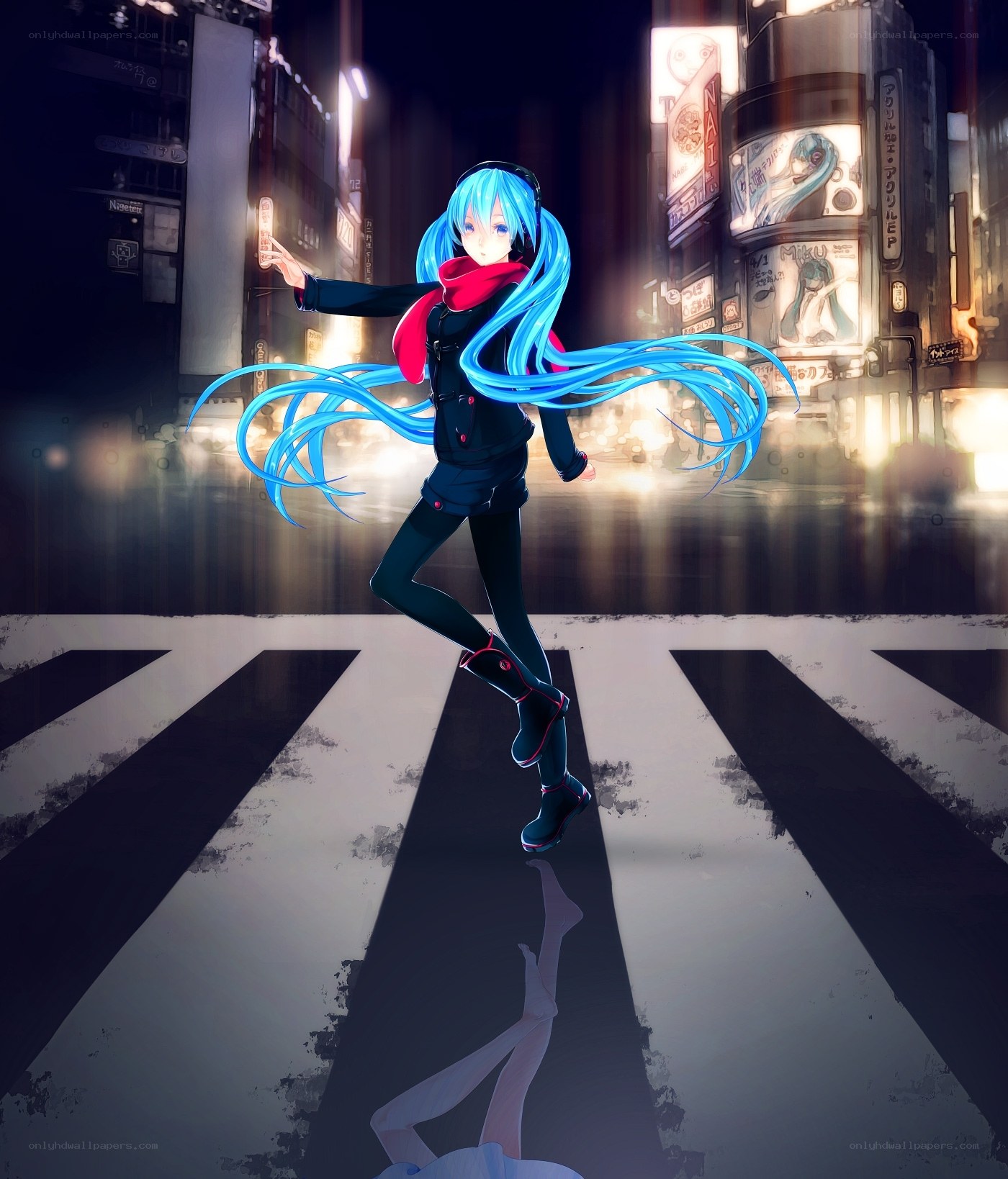 Miku dancing on a city street
