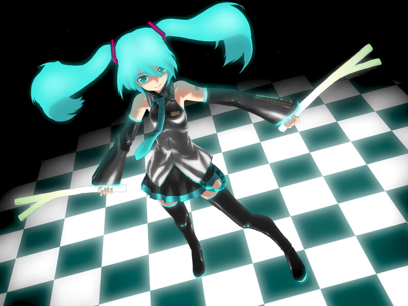 Miku dancing on checkered floor