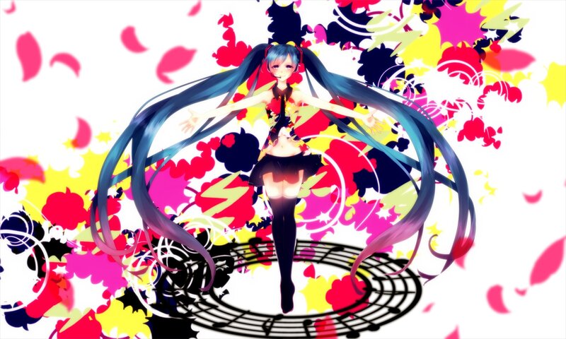 Miku dancing on music notes