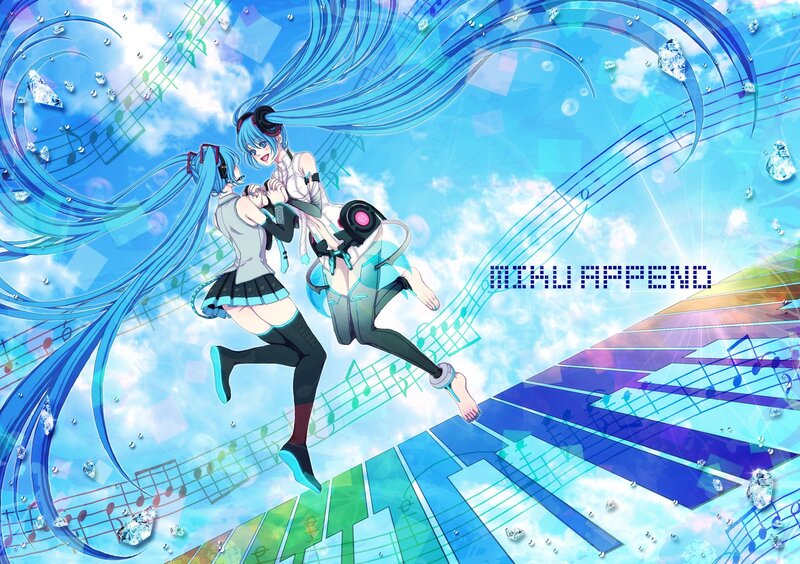 Miku dancing on piano keys