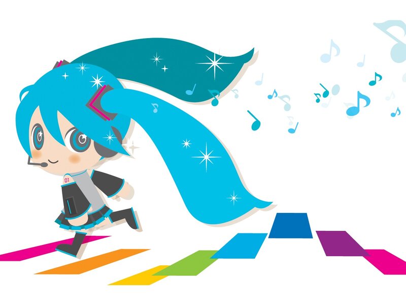 Miku dancing on rainbow path