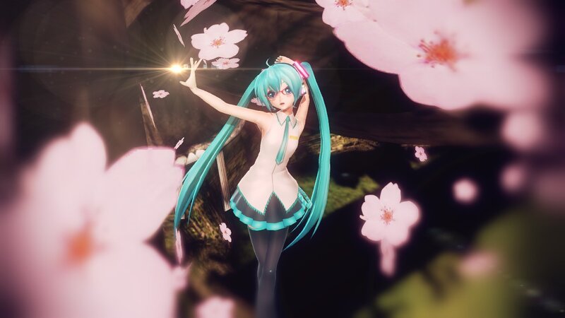 Miku dancing under cherry blossoms