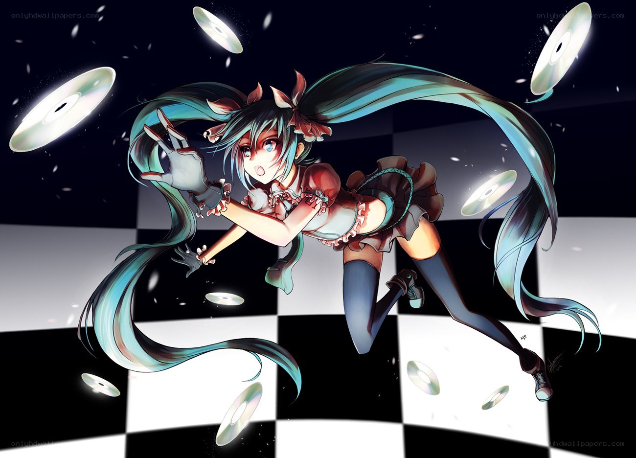 Miku dancing with CDs