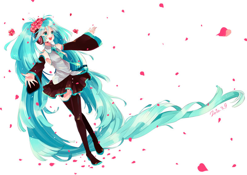 Miku dancing with cherry blossoms