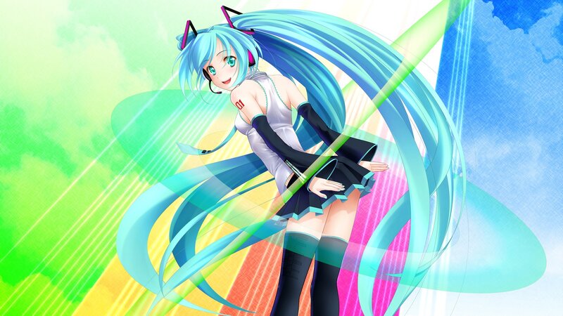 Miku dancing with colorful background