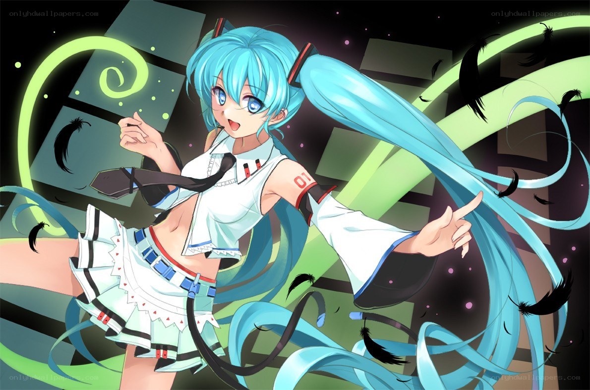Miku dancing with glowing ribbons