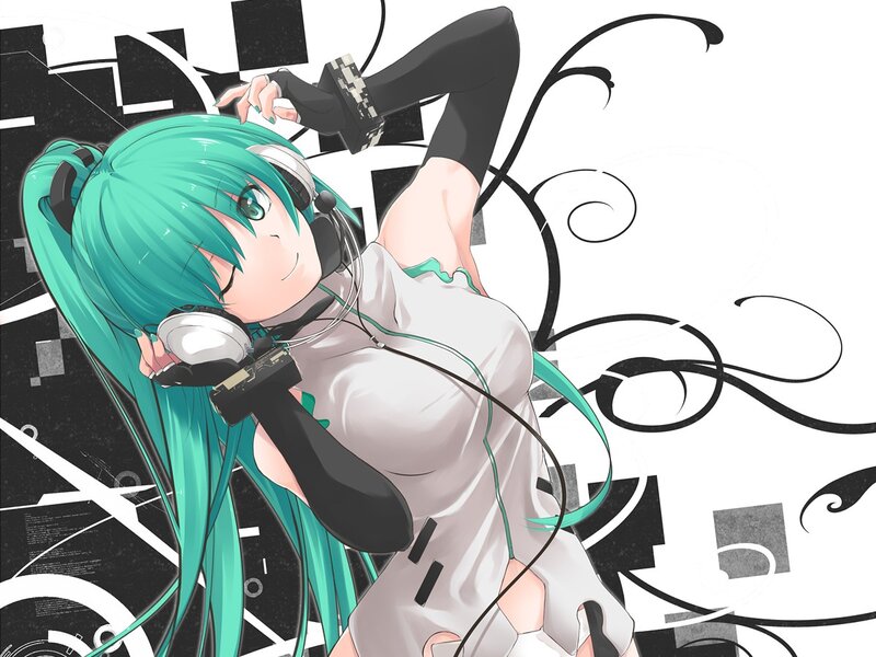 Miku dancing with headphones
