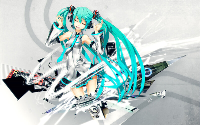 Miku dancing with music gear