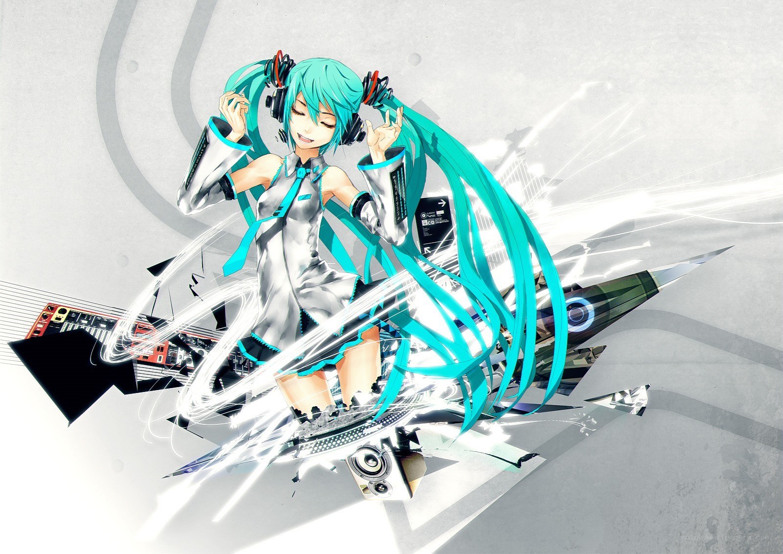 Miku dancing with music gear