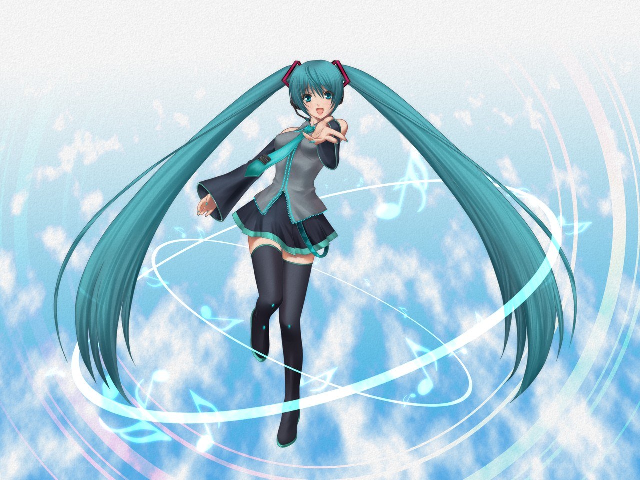 Miku dancing with music notes