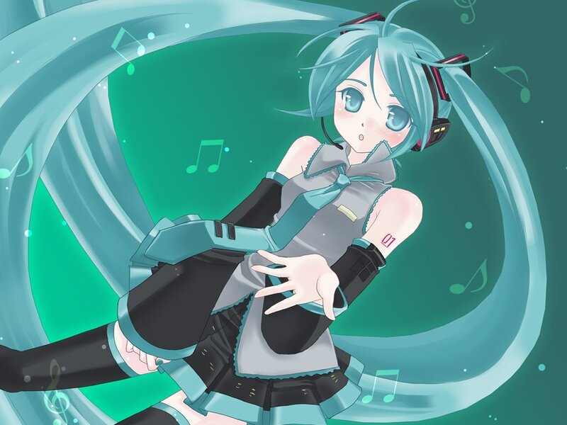 Miku dancing with music notes