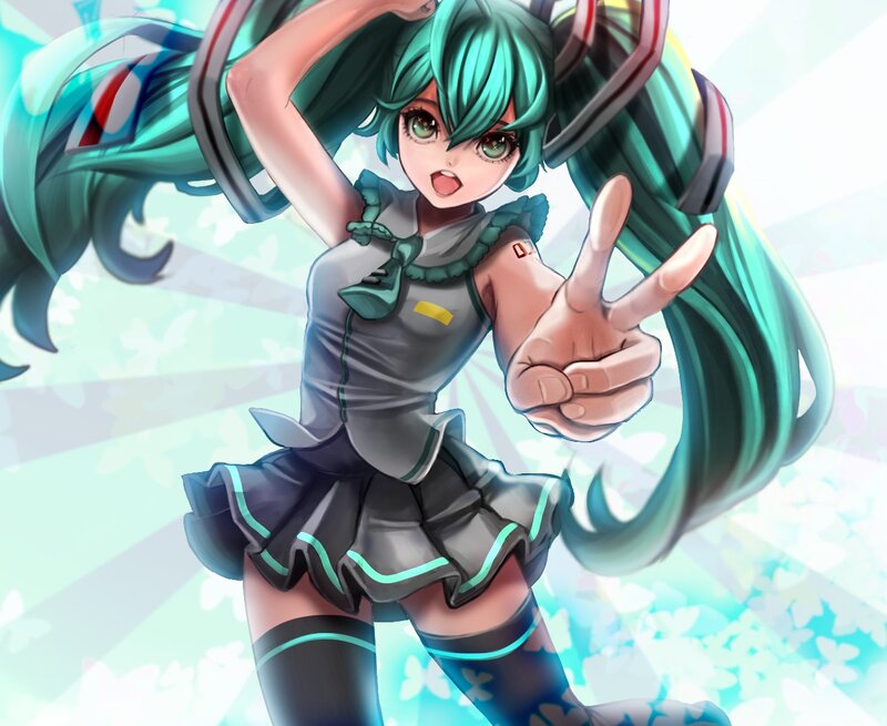 Miku dancing with peace sign