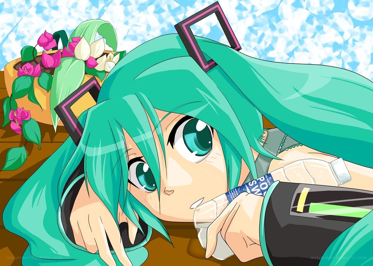 Miku drinking water