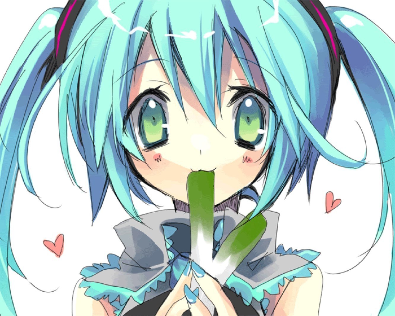Miku eating a green onion