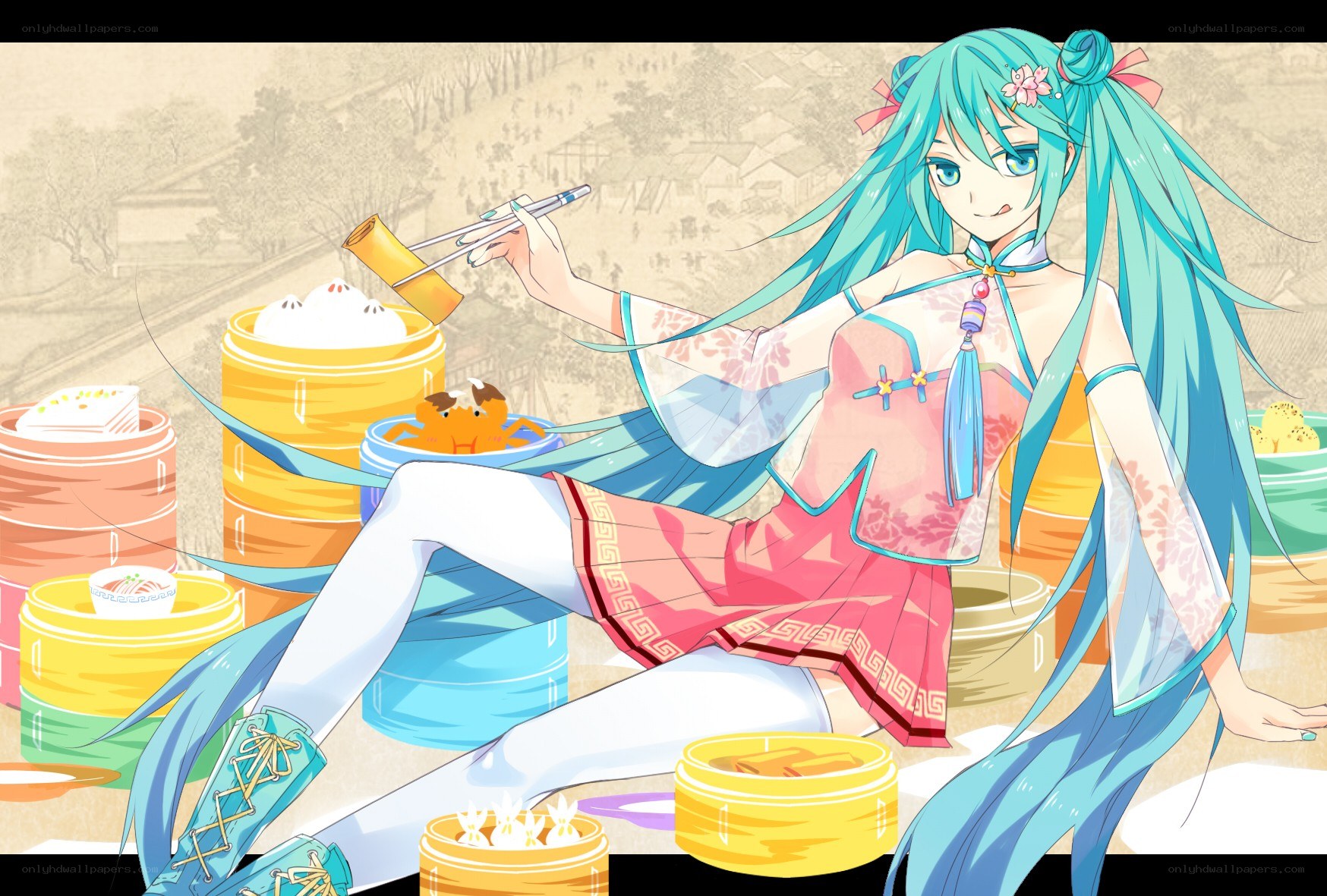 Miku eating dim sum