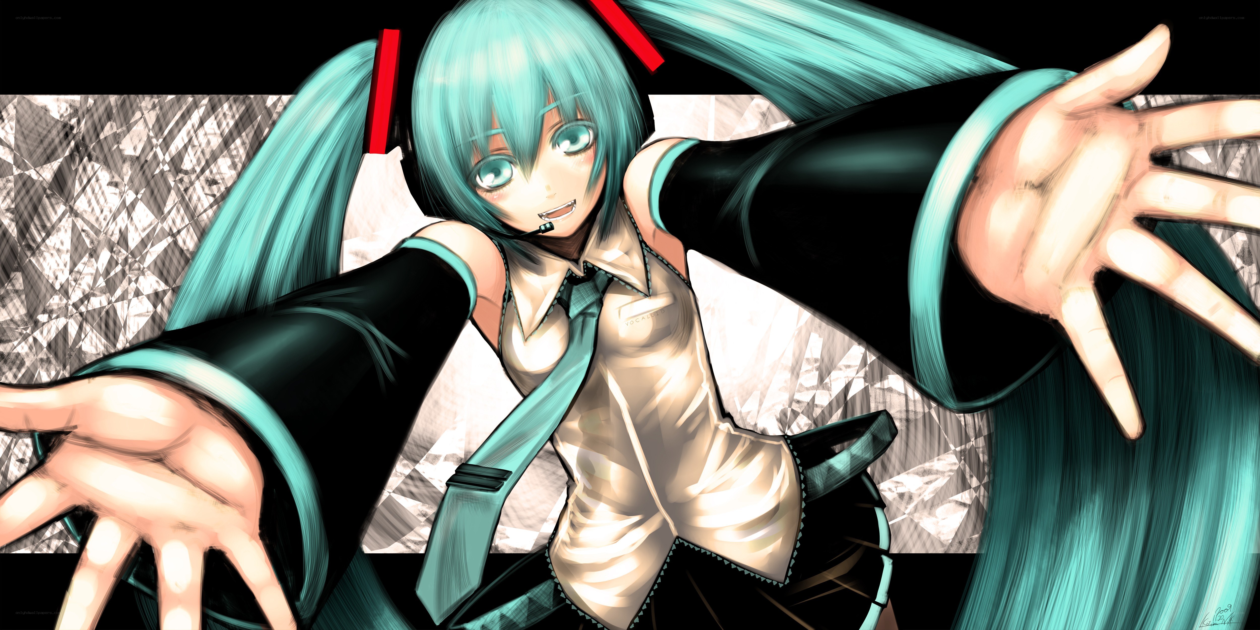 Miku extending hands forward