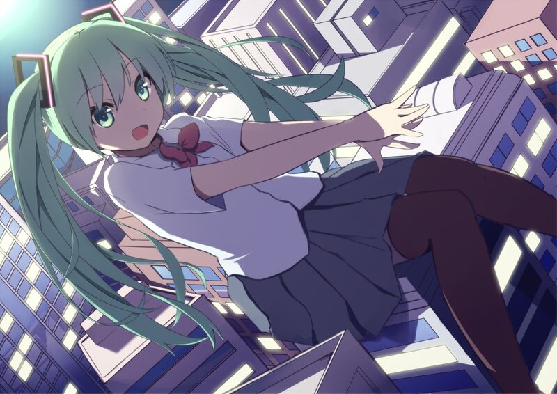 Miku falling in the city