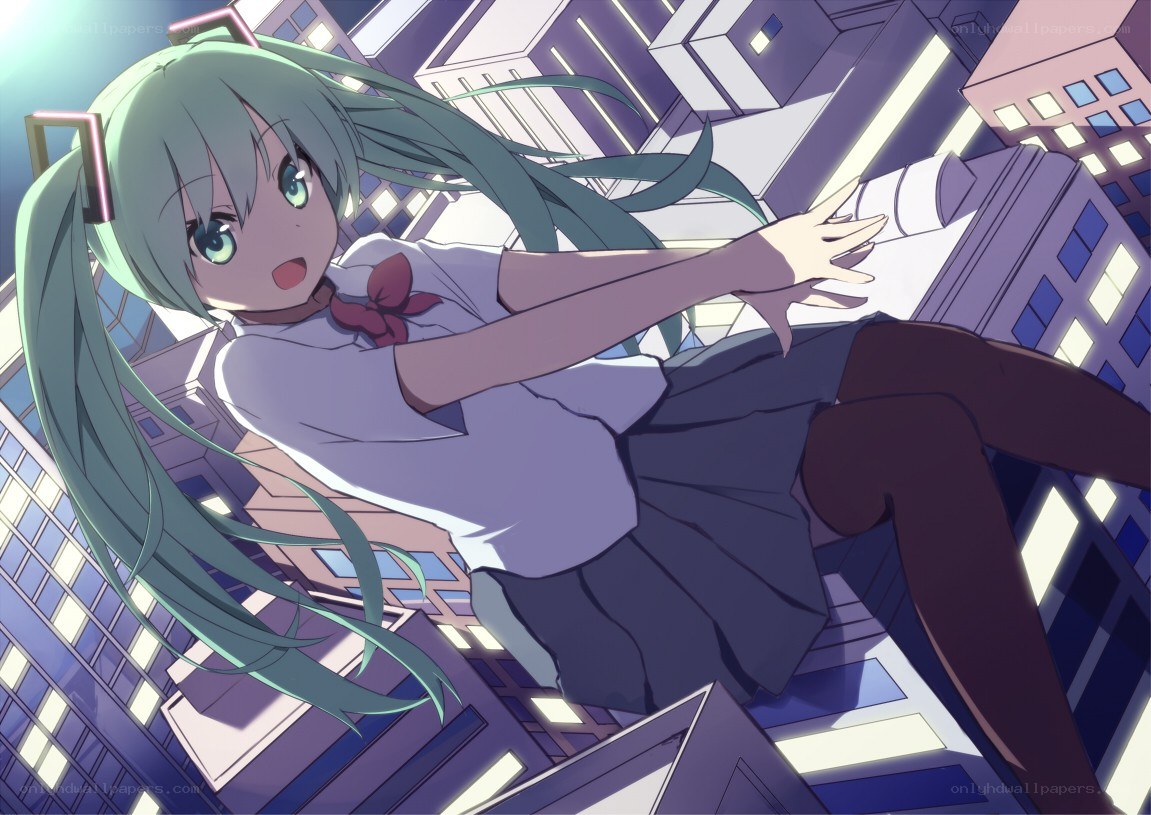 Miku falling in the city