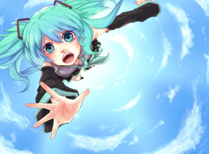 Miku falling through the sky