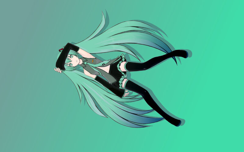 Miku floating in green