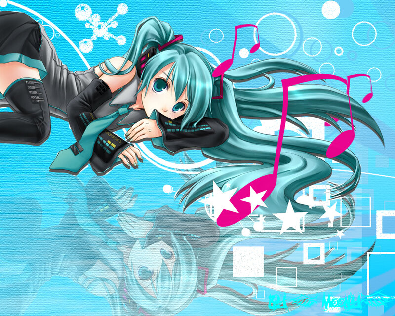Miku floating with music notes