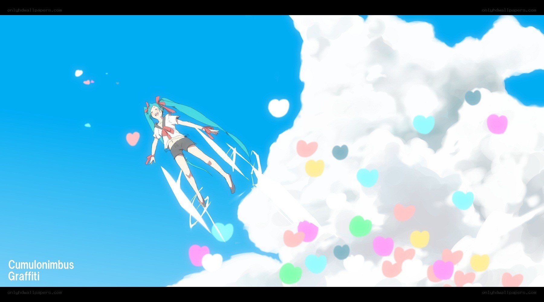 Miku flying through clouds