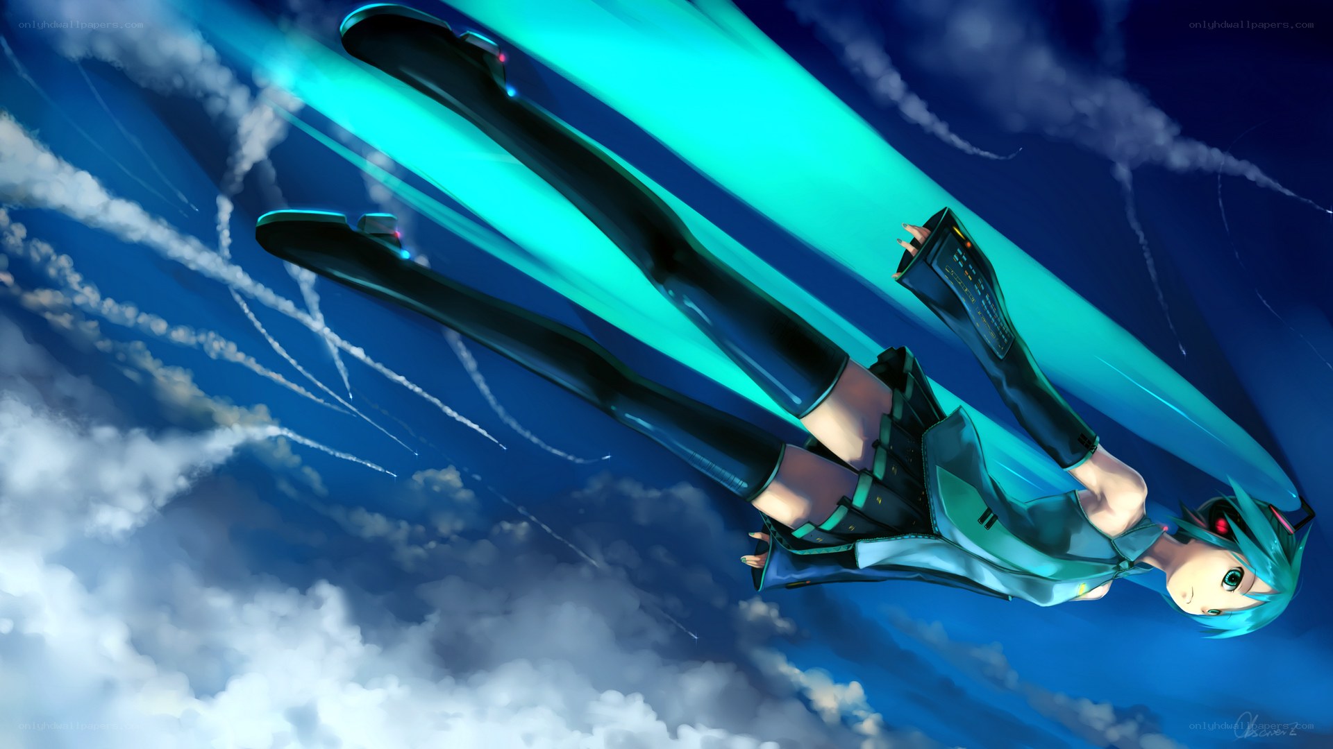 Miku flying through the sky