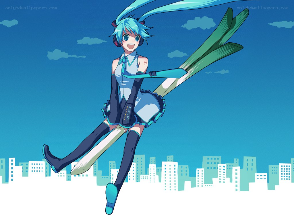 Miku flying with leeks