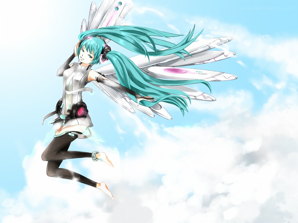 Miku flying with wings