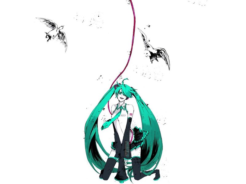 Miku hanging from a rope