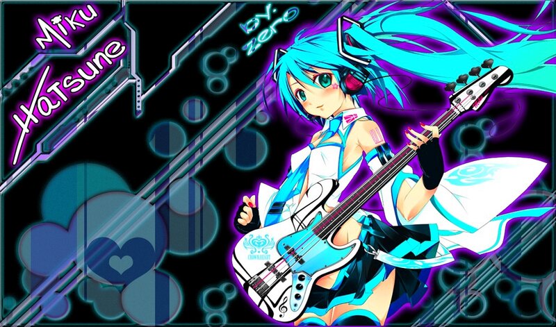 Miku Hatsune with bass guitar