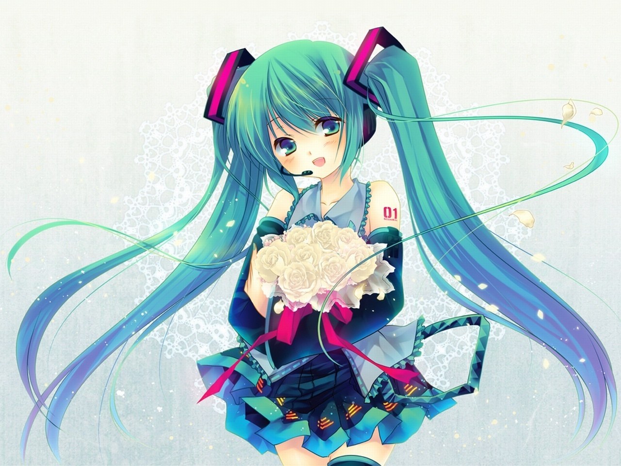 Miku holding a bouquet